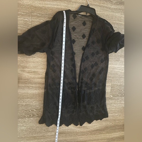 Black Sheer Mesh Embroidered Kimono Cardigan fairy indie Whimsigoth Layering M - Picture 4 of 5